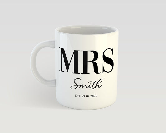 Personalised Mr and Mrs Mug Set with Custom Wedding Date – Couple Gift