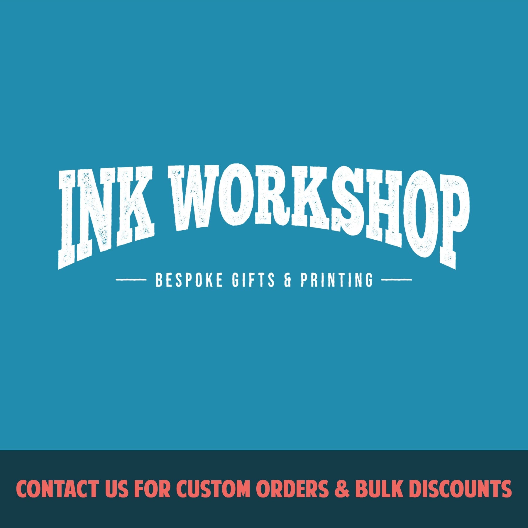 Ink Workshop logo with text on a blue background