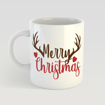 Merry Christmas Mug, Reindeer Antler design, Christmas Gift