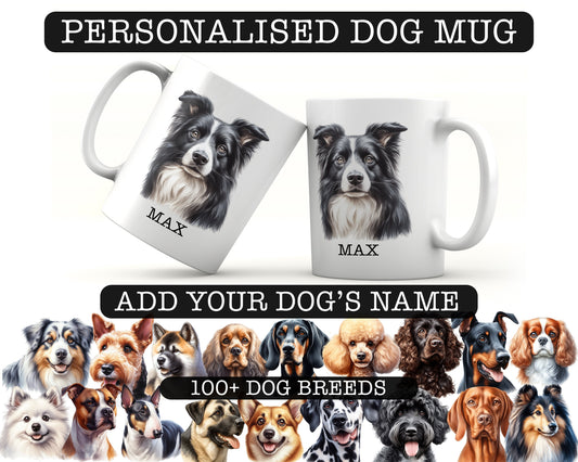 Personalised Dog Mug Custom Breed Portrait and Name