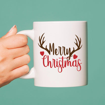 Merry Christmas Mug, Reindeer Antler design, Christmas Gift
