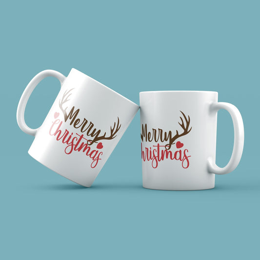 Merry Christmas Mug, Reindeer Antler design, Christmas Gift
