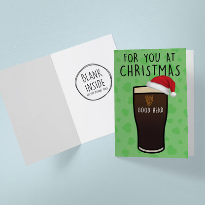 Guinness Christmas card, "Good head" Rude card, Funny Xmas Card