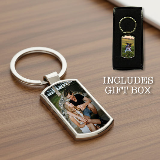 Personalised Photo Keyring – Custom Image on Metal Keyring with Gift Box