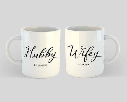 Personalized Hubby and Wifey Mug Set with Custom Date