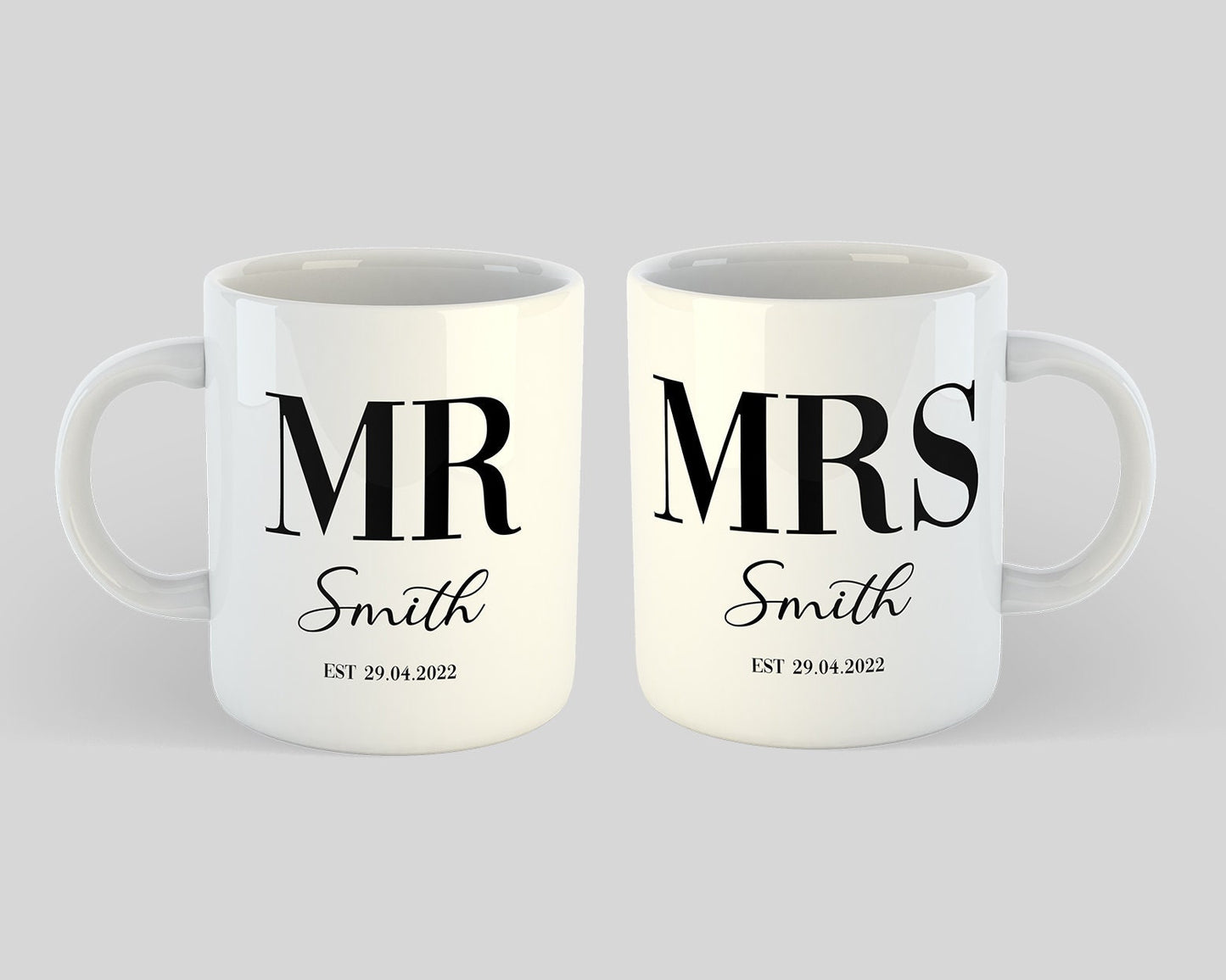 Personalised Mr and Mrs Mug Set with Custom Wedding Date – Couple Gift