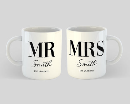 Personalised Mr and Mrs Mug Set with Custom Wedding Date – Couple Gift