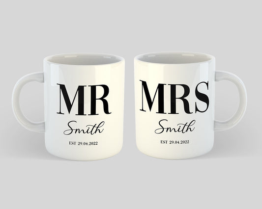Personalised Mr and Mrs Mug Set with Custom Wedding Date – Couple Gift