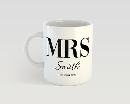 Personalised Mr and Mrs Mug Set with Custom Wedding Date – Couple Gift